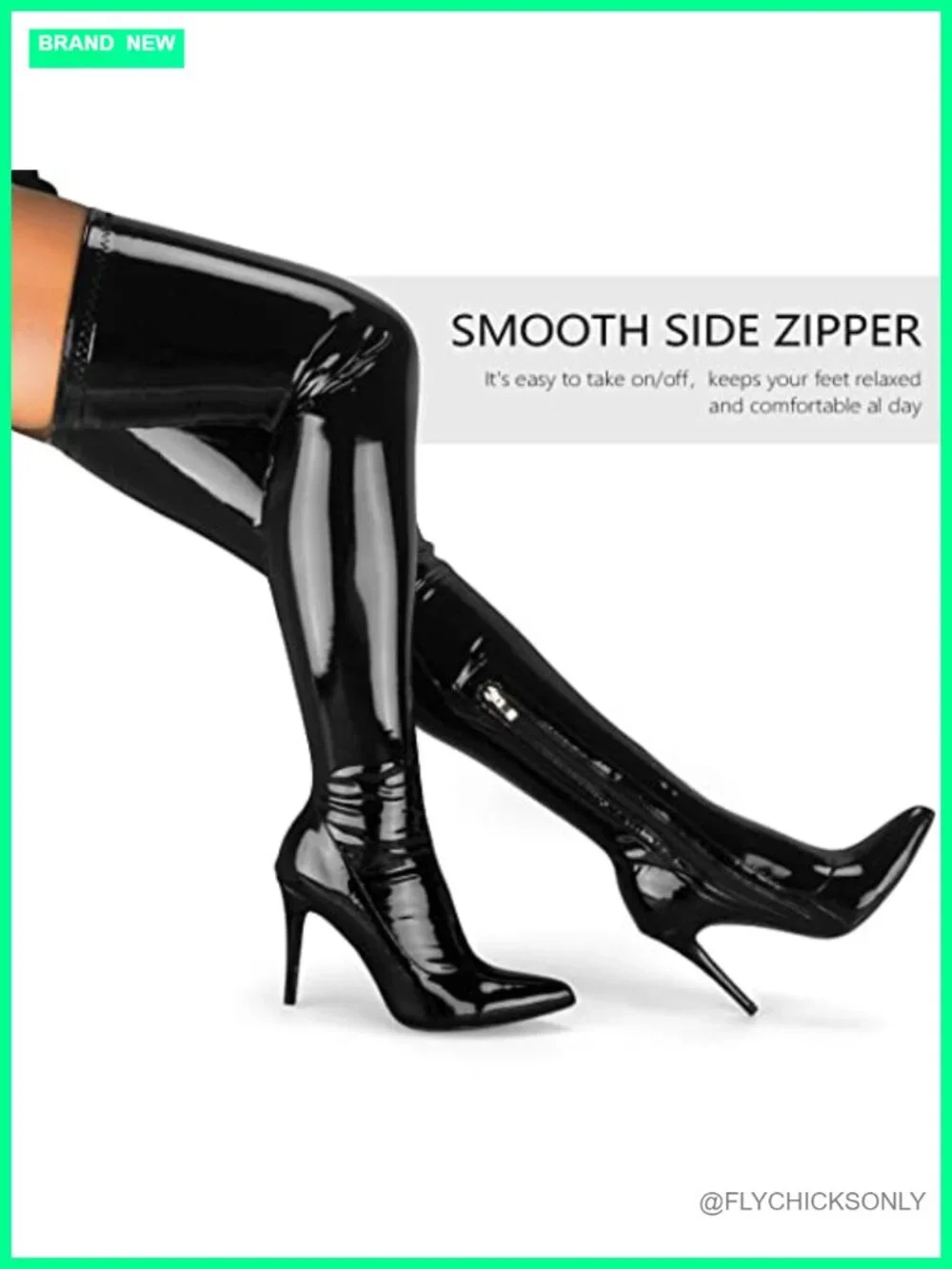 Patent PU Thigh High Boots Pointy Toe Stiletto Heels Over the Knee Side Zip